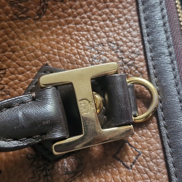 MCM Cognac Visetos Duffel Bag with Blue Stripe - Picture 16 of 16